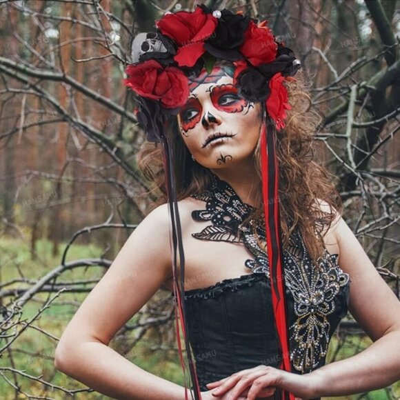 Mexican Flower Headband Rose Floral Crown Dead Skull Halloween Costume Accessory